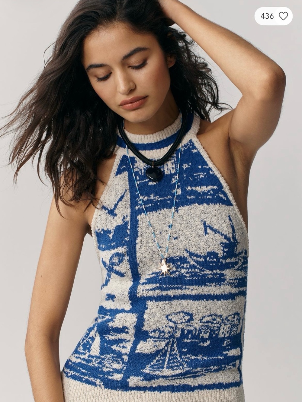 Maeve Nautical Halter Tank Sweater in Navy